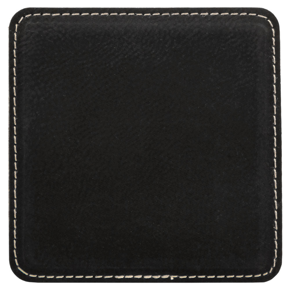 Personalized Laser Engraved 4" x 4" Square Black/Silver  Leatherette Coaster