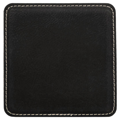 Personalized Laser Engraved 4" x 4" Square Black/Silver  Leatherette Coaster