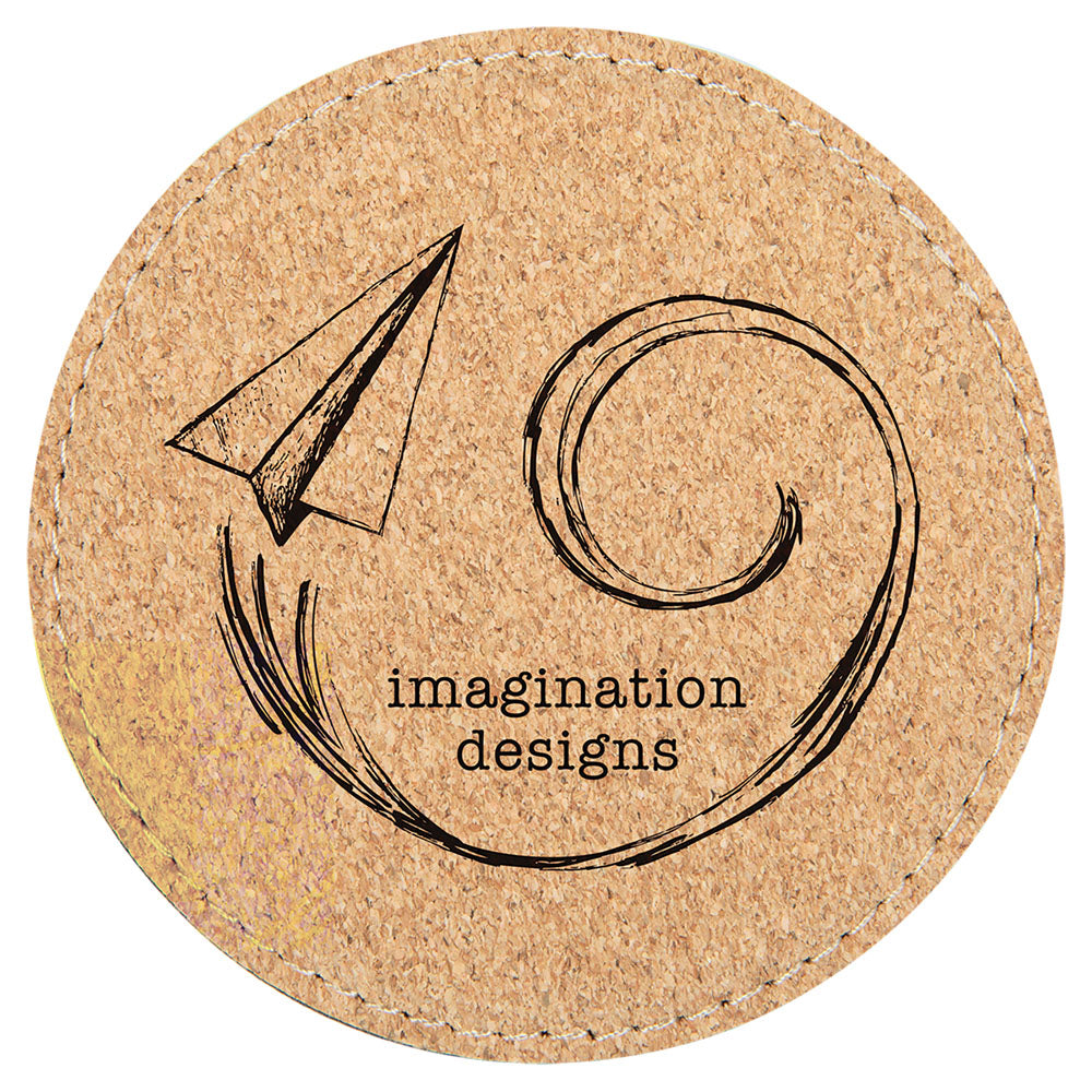 Personalized Laser Engraved 4" Round Cork Coaster with Stitching