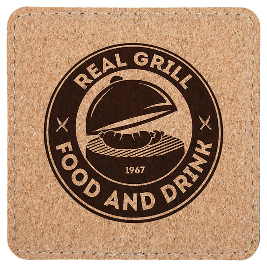 Personalized Laser Engraved 4" x 4" Square Cork Coaster with Stitching