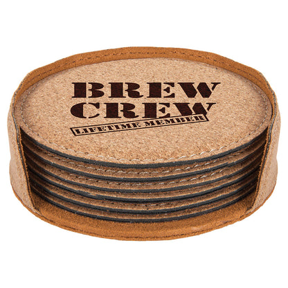 Personalized Laser Engraved 4" Round Cork 6-Coaster Set