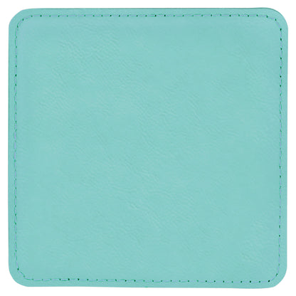 Personalized Laser Engraved  Teal Square Leatherette Coaster