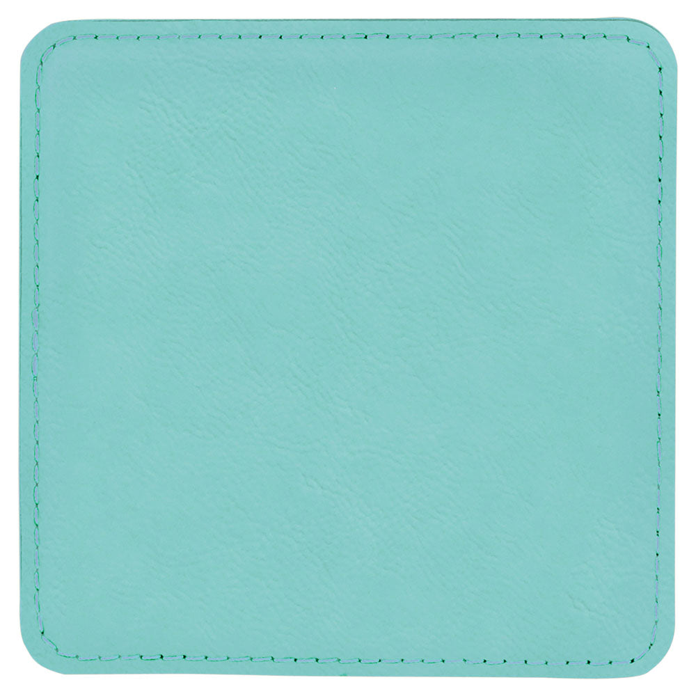 Personalized Laser Engraved 4" x 4" Square Teal  Leatherette Coaster