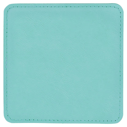 Personalized Laser Engraved 4" x 4" Square Teal  Leatherette Coaster