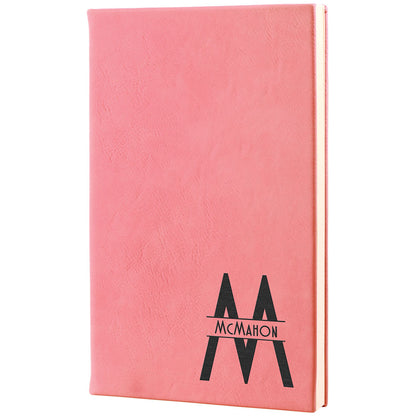 Personalized Laser Engraved 5 1/4" x 8 1/4" Pink  Leatherette Journal