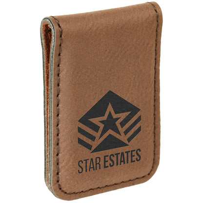 Personalized Laser Engraved 1 3/4" x 2 1/2" Dark Brown  Leatherette Money Clip