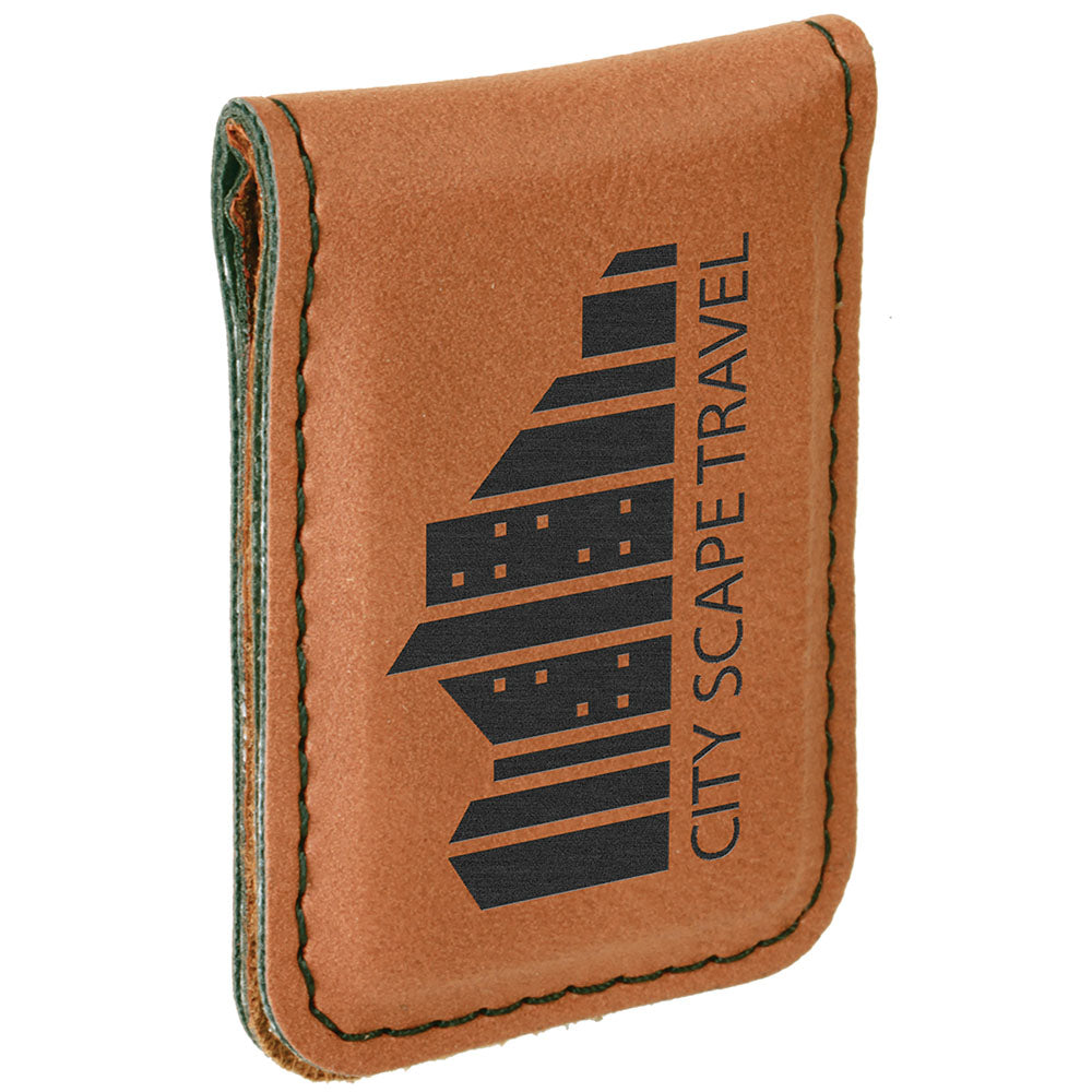 Personalized Laser Engraved 1 3/4" x 2 1/2" Rawhide  Leatherette Money Clip