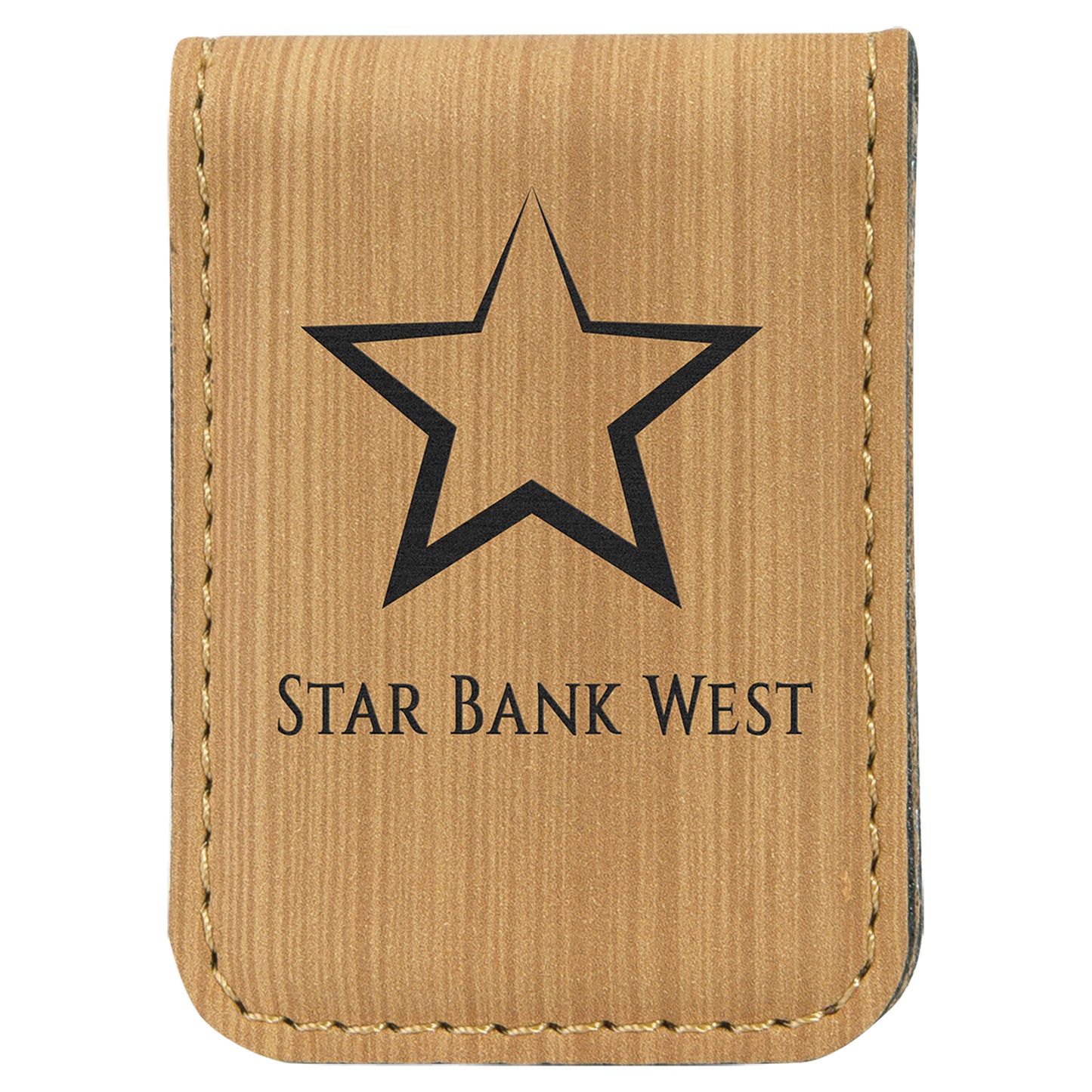 Personalized Laser Engraved 1 3/4" x 2 1/2" Bamboo  Leatherette Money Clip