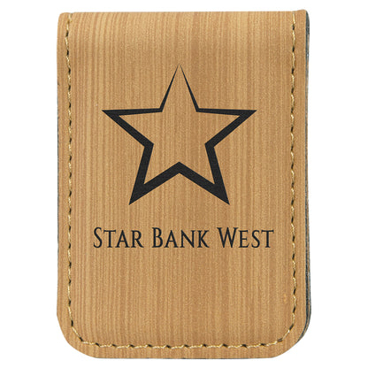 Personalized Laser Engraved 1 3/4" x 2 1/2" Bamboo  Leatherette Money Clip