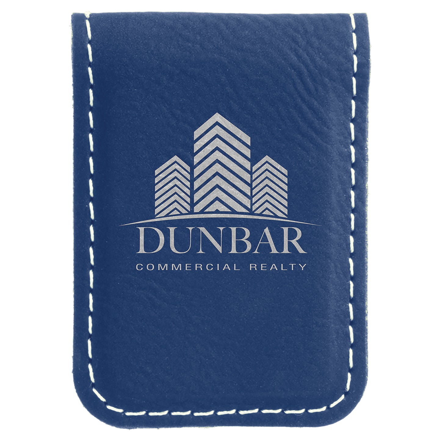 Personalized Laser Engraved 1 3/4" x 2 1/2" Blue/Silver  Leatherette Money Clip