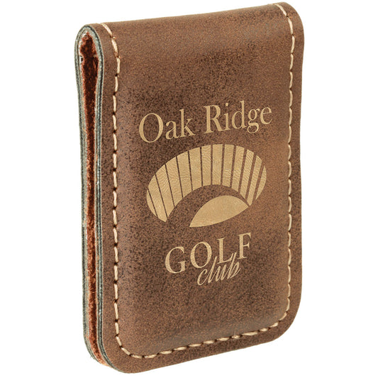 Personalized Laser Engraved 1 3/4" x 2 1/2" Rustic/Gold  Leatherette Money Clip