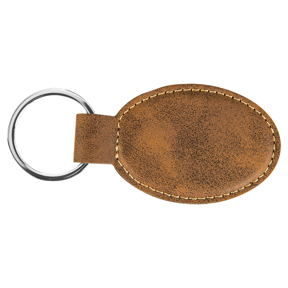 Personalized Laser Engraved 3" x 1 3/4" Rustic/Gold  Leatherette Oval Keychain