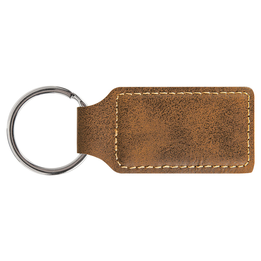 Personalized Laser Engraved 2 3/4" x 1 1/4" Rustic/Gold  Leatherette Rectangle Keychain