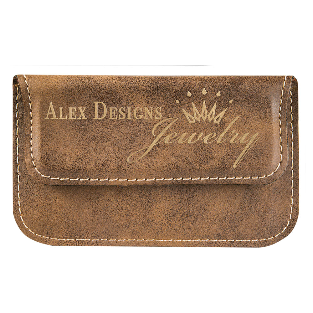  Personalized Laser Engraved 4 1/2" x 2 3/4" Rustic/Gold Leatherette Flexible Business Card Holder