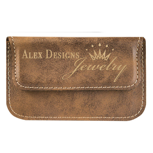  Personalized Laser Engraved 4 1/2" x 2 3/4" Rustic/Gold Leatherette Flexible Business Card Holder