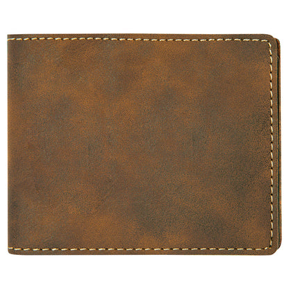 Personalized Laser Engraved 4 1/2" x 3 1/2" Rustic/Gold  Leatherette Bifold Wallet