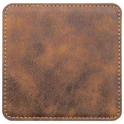 Personalized Laser Engraved 4" x 4" Square Rustic/Gold  Leatherette Coaster