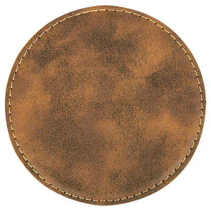 Personalized Laser Engraved 4" Round Rustic/Gold  Leatherette Coaster