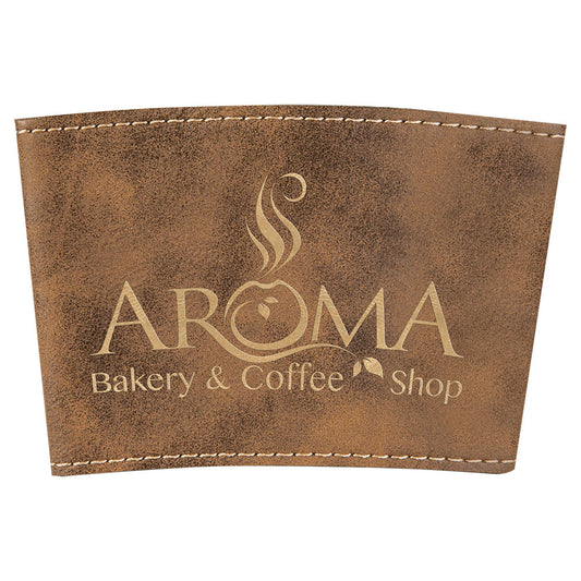 Personalized Laser Engraved 3" Rustic/Gold  Leatherette Mug Sleeve