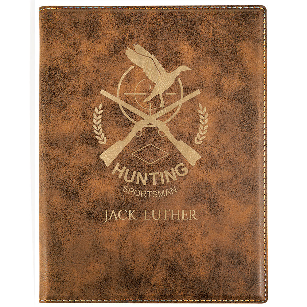 Personalized Laser Engraved 9 1/2" x 12" Rustic/Gold Laserable Leatherette Portfolio with Notepad