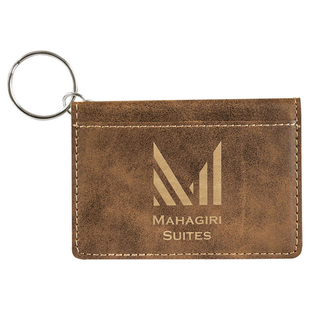 Personalized Laser Engraved 4 1/4" x 3" Rustic/Gold  Leatherette Keychain ID Holder