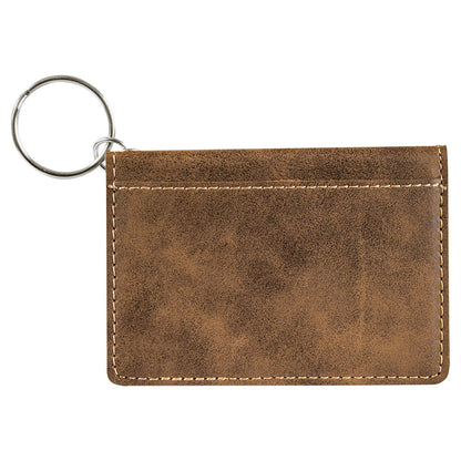 Personalized Laser Engraved 4 1/4" x 3" Rustic/Gold  Leatherette Keychain ID Holder