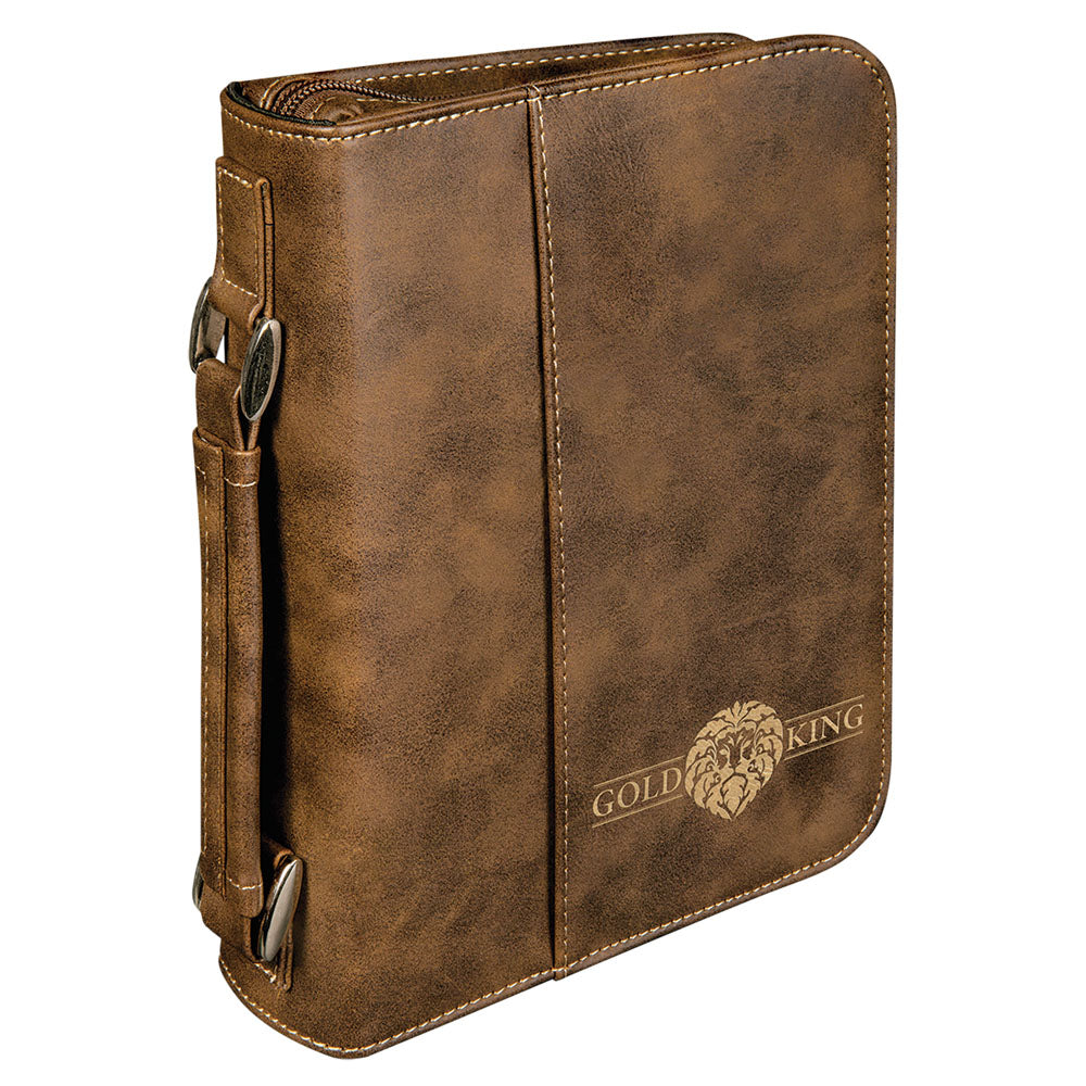  Personalized Laser Engraved 6 3/4" x 9 1/4" Rustic/Gold Leatherette Book/Bible Cover with Handle & Zipper