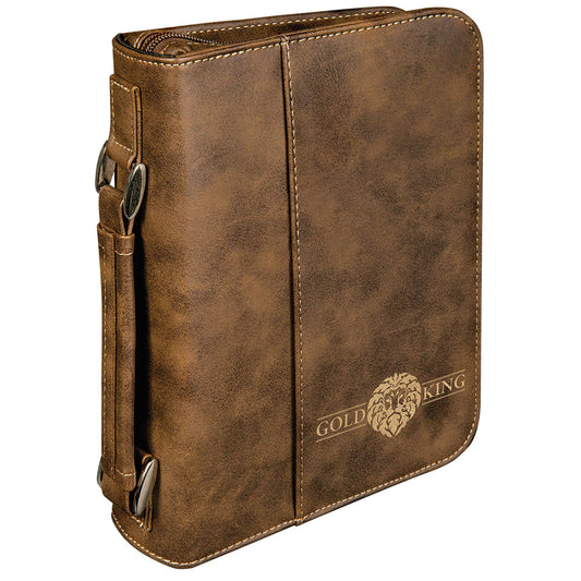 Personalized Laser Engraved 6 3/4" x 9 1/4" Rustic/Gold Leatherette Book/Bible Cover with Handle & Zipper