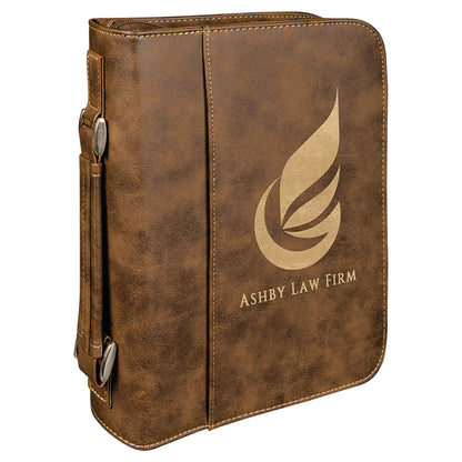  Personalized Laser Engraved 7 1/2" x 10 3/4" Rustic/Gold Leatherette Book/Bible Cover with Handle & Zipper