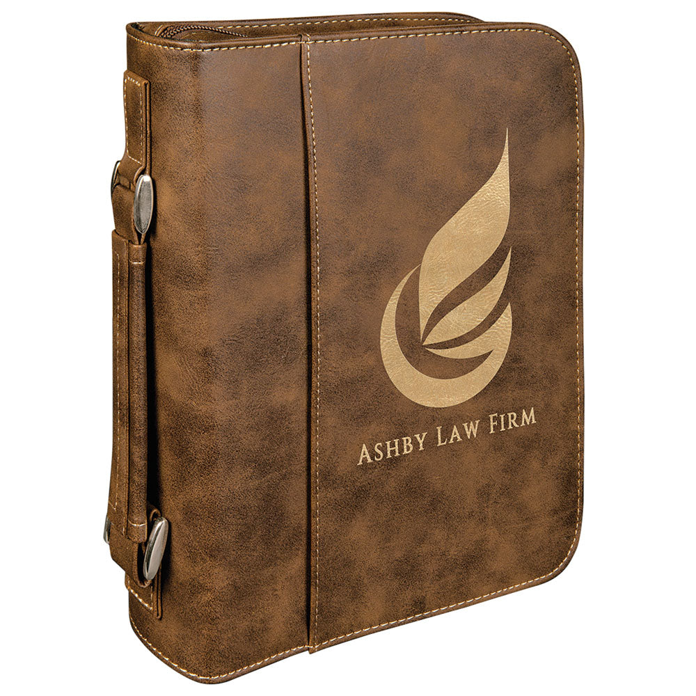 Personalized Laser Engraved 6 3/4" x 9 1/4" Rustic/Gold Leatherette Book/Bible Cover with Handle & Zipper