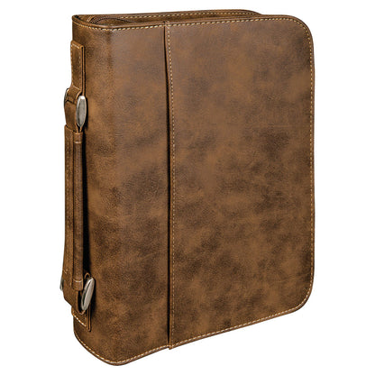 Personalized Laser Engraved 6 3/4" x 9 1/4" Rustic/Gold Leatherette Book/Bible Cover with Handle & Zipper