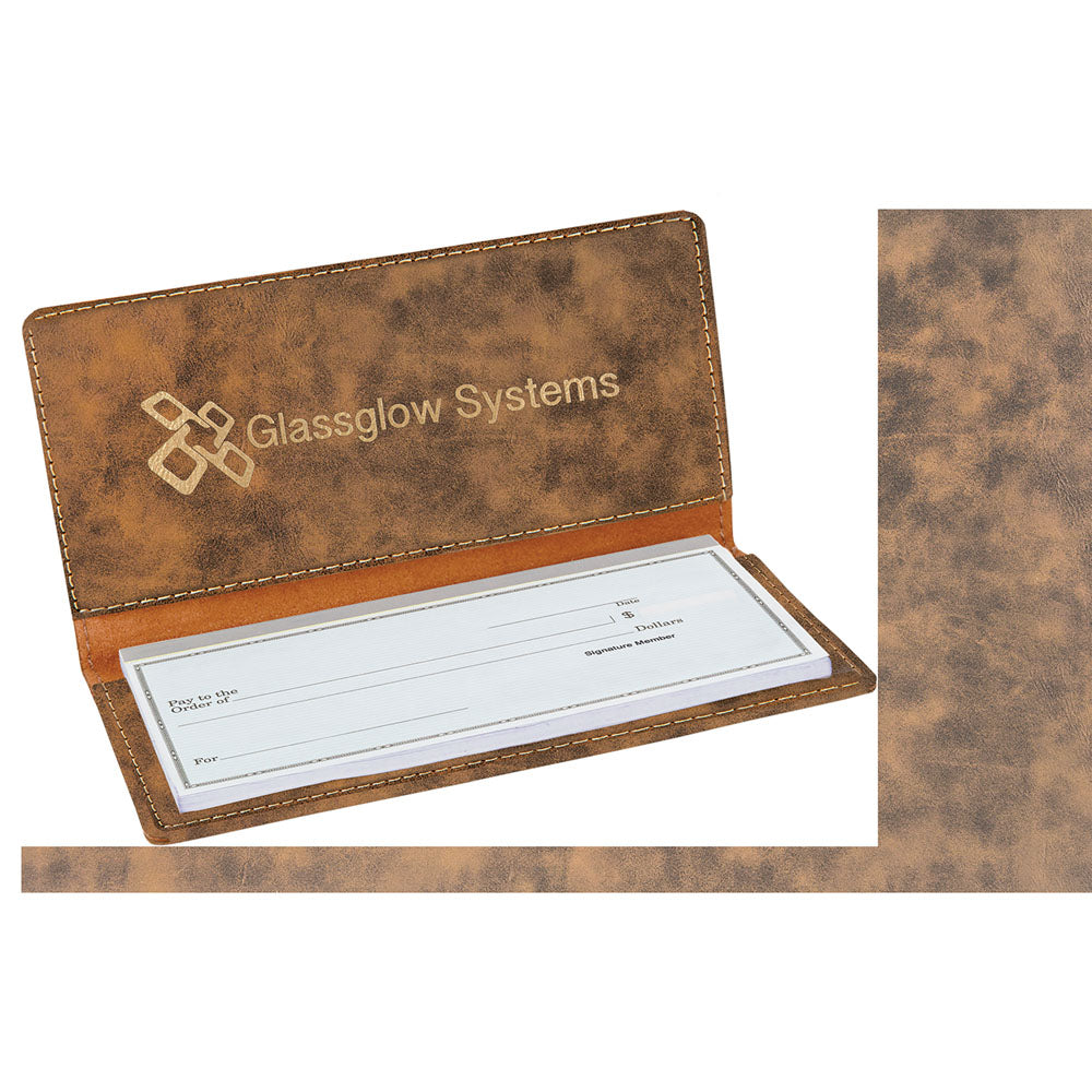 Personalized Laser Engraved 6 3/4" x 3 1/2" Rustic/Gold  Leatherette Checkbook Cover