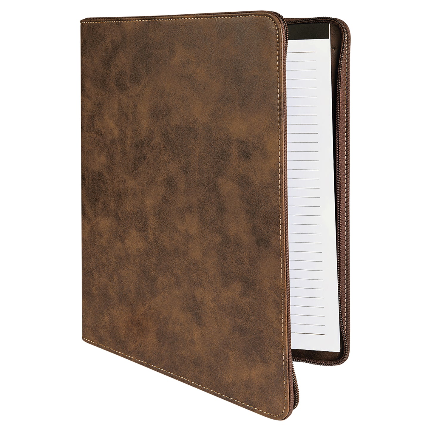 Personalized Laser Engraved 9 1/2" x 12" Rustic/Gold w/ Zipper  Leatherette Portfolio with Notepad