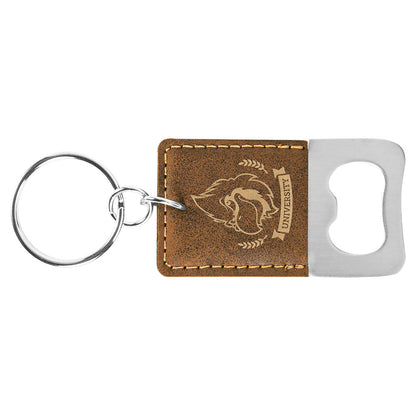 Personalized Laser Engraved Rectangle Rustic/Gold  Leatherette Bottle Opener Keychain