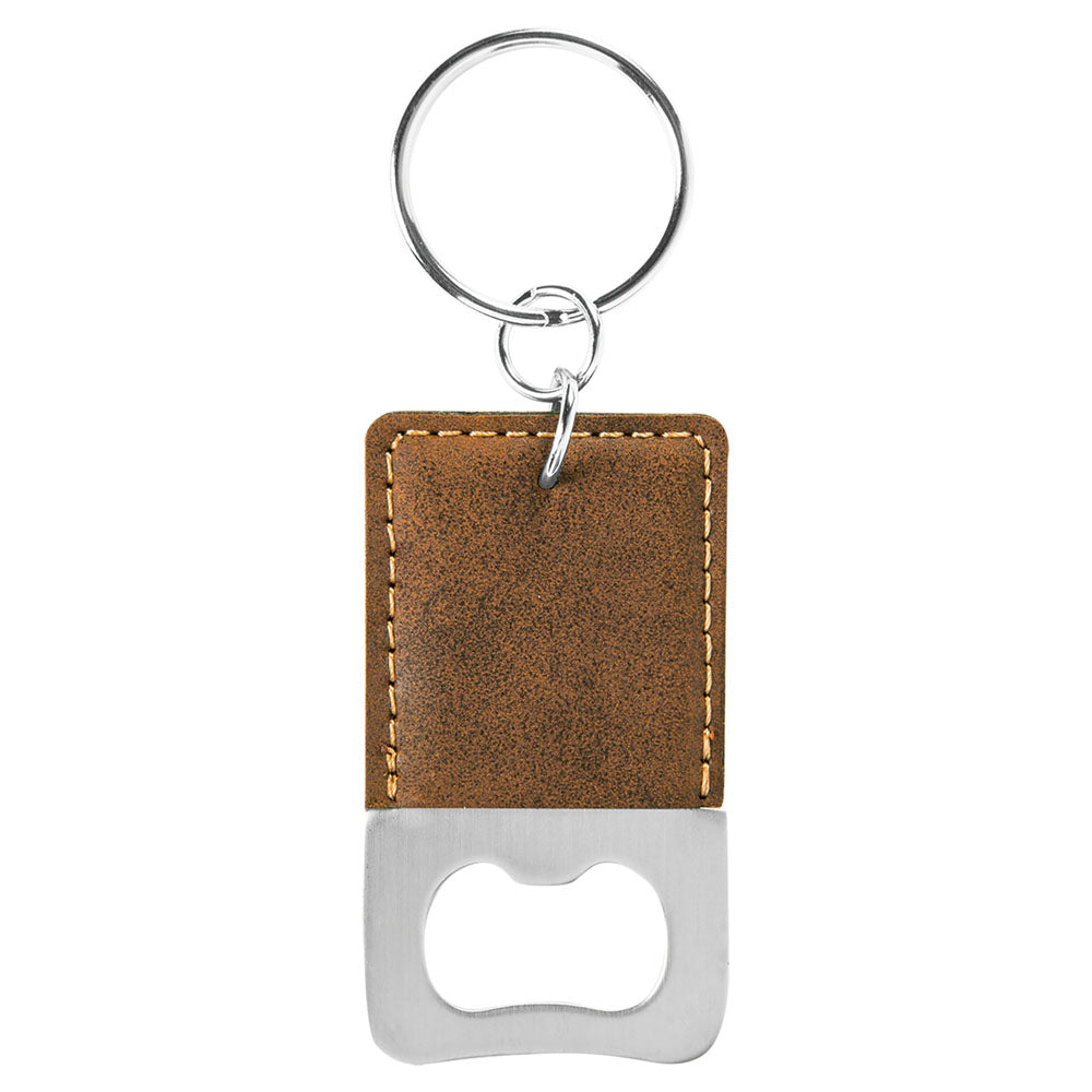 Personalized Laser Engraved Rectangle Rustic/Gold  Leatherette Bottle Opener Keychain