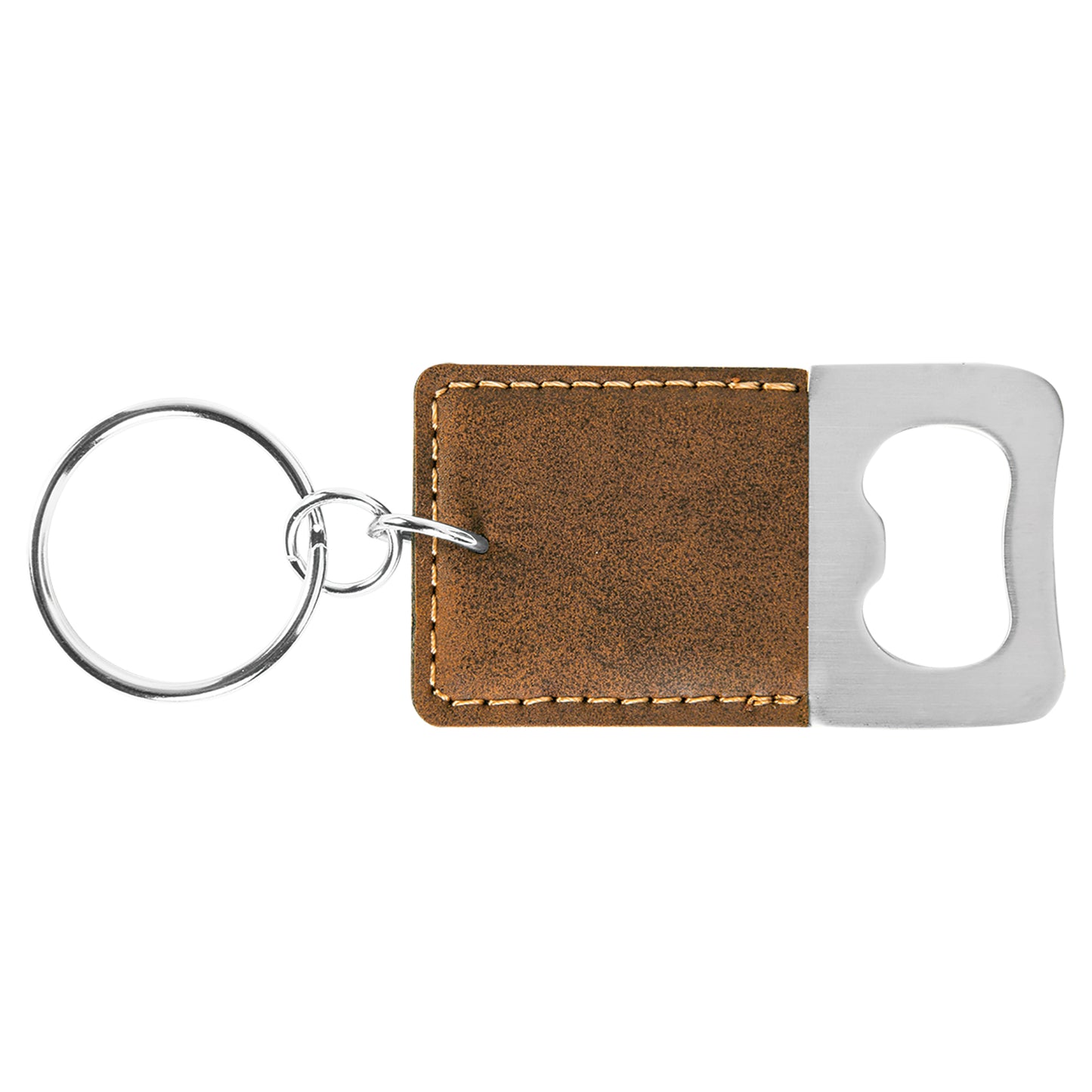 Personalized Laser Engraved Rectangle Rustic/Gold Leatherette Bottle Opener Keychain