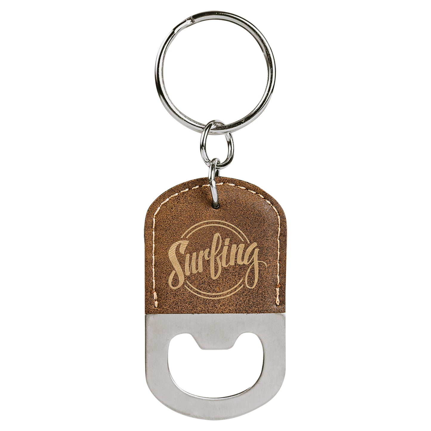  Personalized Laser Engraved Oval Rustic/Gold Leatherette Bottle Opener Keychain