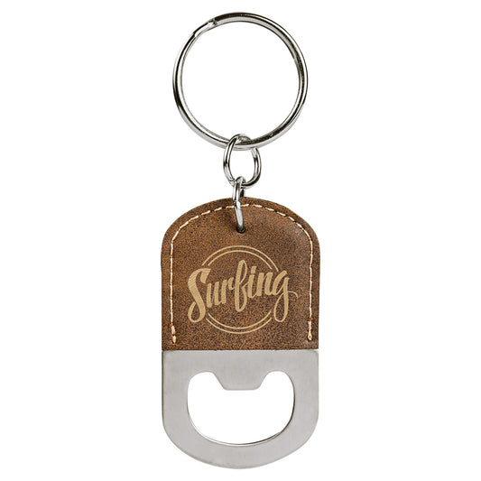  Personalized Laser Engraved Oval Rustic/Gold Leatherette Bottle Opener Keychain