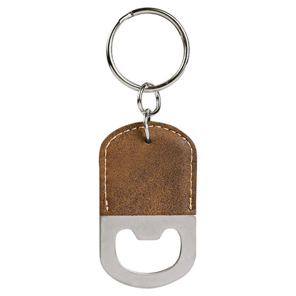 Personalized Laser Engraved Oval Rustic/Gold  Leatherette Bottle Opener Keychain