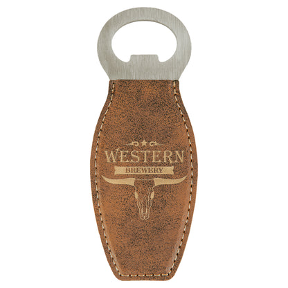 Personalized Laser Engraved  Rustic/Gold Leatherette Magnetic Bottle Opener