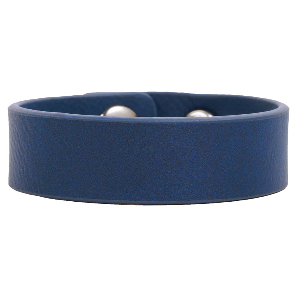 Personalized Laser Engraved 8 1/2" x 3/4" Blue/Black  Leatherette Youth Cuff Bracelet