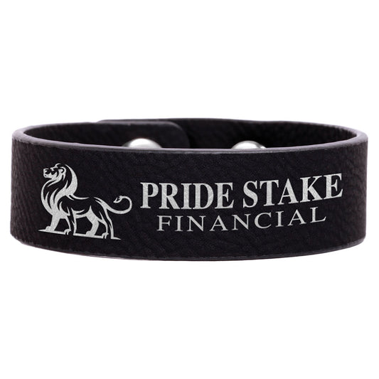 Personalized Laser Engraved 8 1/2" x 3/4" Black/Silver  Leatherette Youth Cuff Bracelet