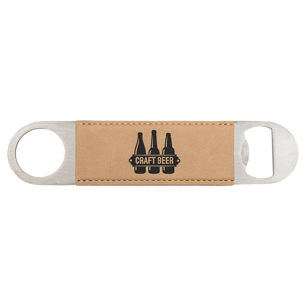 Personalized Laser Engraved 1 1/2" x 7" Light Brown  Leatherette Bottle Opener