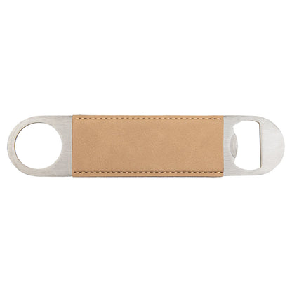 Personalized Laser Engraved 1 1/2" x 7" Light Brown  Leatherette Bottle Opener