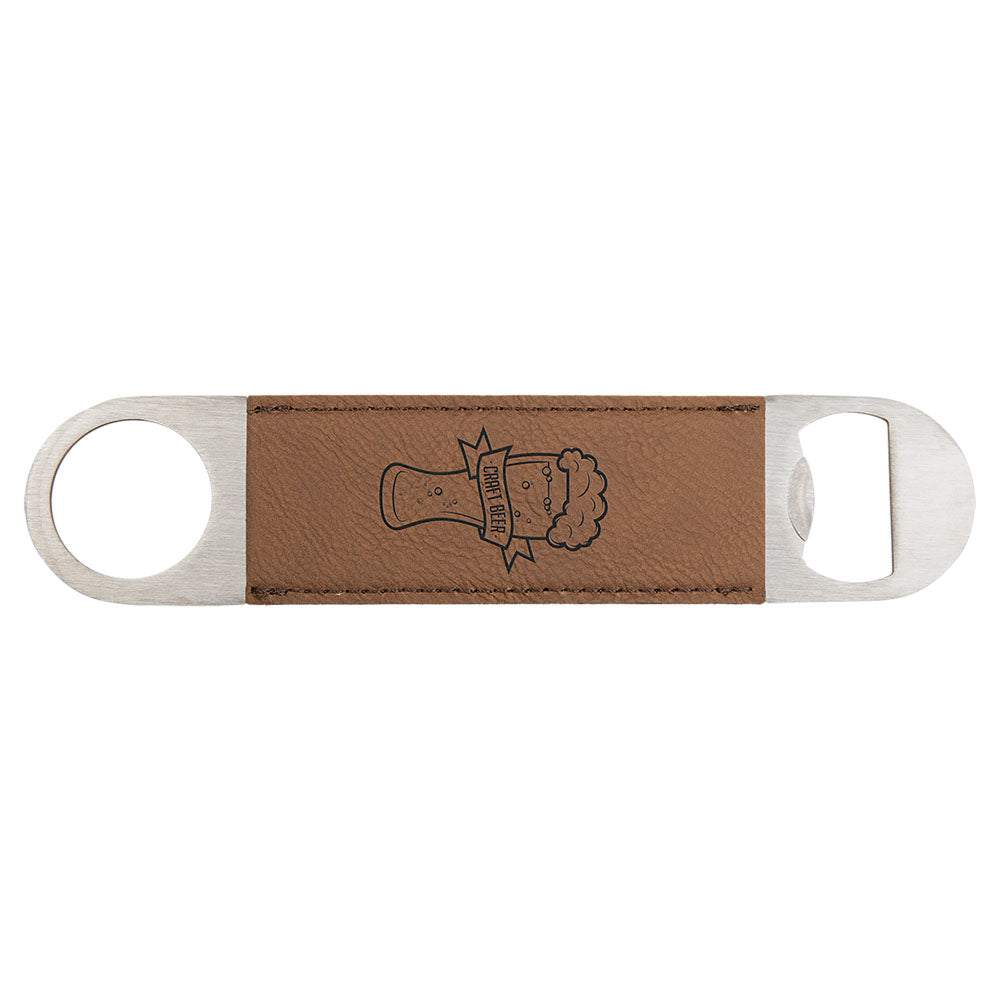 Personalized Laser Engraved 1 1/2" x 7" Dark Brown  Leatherette Bottle Opener