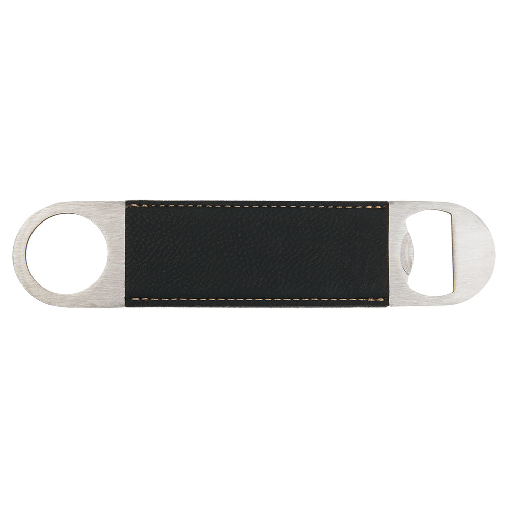 Personalized Laser Engraved 1 1/2" x 7" Black/Gold  Leatherette Bottle Opener