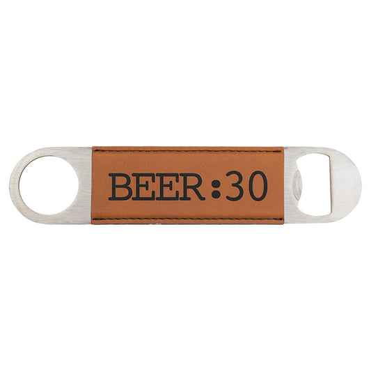 Personalized Laser Engraved 1 1/2" x 7" Rawhide  Leatherette Bottle Opener