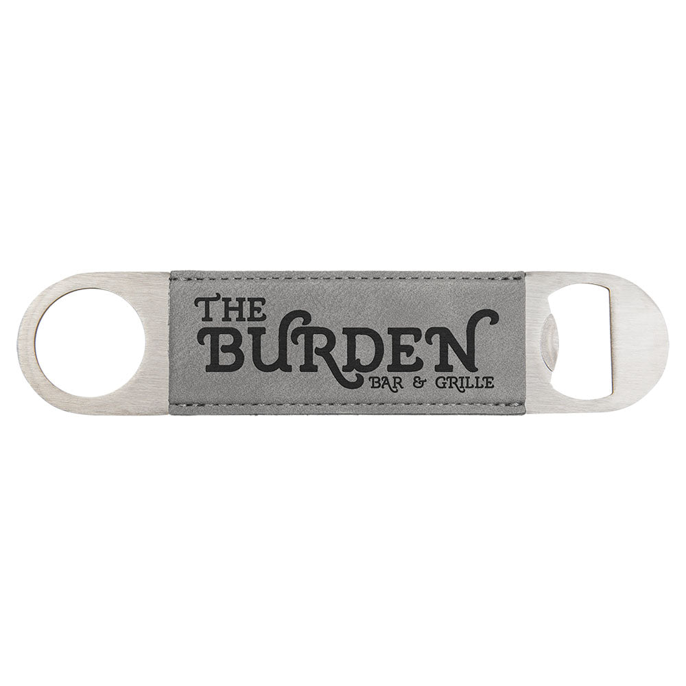 Personalized Laser Engraved 1 1/2" x 7" Gray  Leatherette Bottle Opener