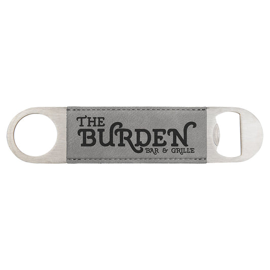 Personalized Laser Engraved 1 1/2" x 7" Gray  Leatherette Bottle Opener