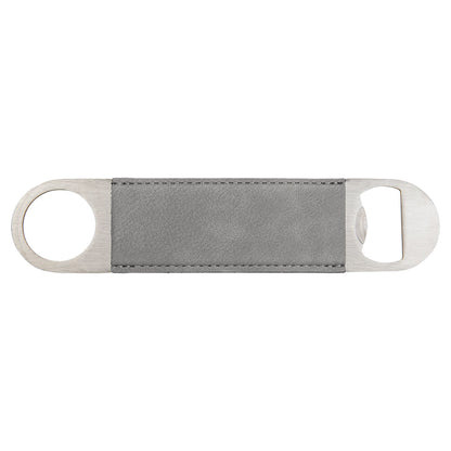 Personalized Laser Engraved 1 1/2" x 7" Gray  Leatherette Bottle Opener